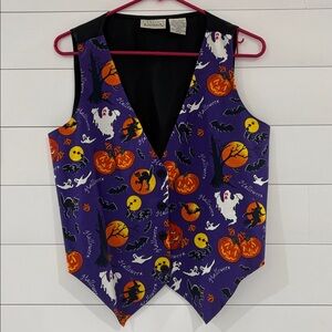 Vintage Basic Editions Halloween Vest Small Purple Ghosts Pumpkins Bats